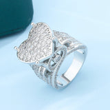 925 Silver Heart Ring CZ Micro Pave Cubic Zirconia Bling Hip Hop Punk Jewelry