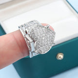 925 Silver Heart Ring CZ Micro Pave Cubic Zirconia Bling Hip Hop Punk Jewelry