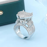 925 Silver Heart Ring CZ Micro Pave Cubic Zirconia Bling Hip Hop Punk Jewelry