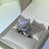 925 Silver Heart Ring CZ Micro Pave Cubic Zirconia Fully Iced Out Bling