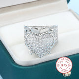 925 Silver Heart Ring CZ Micro Pave Cubic Zirconia Bling Hip Hop Punk Jewelry