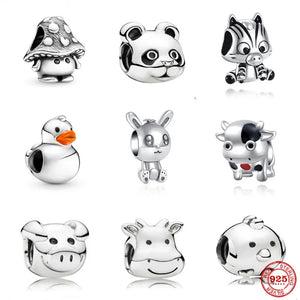 925 Silver Panda Pendant Cow Charm Pig Horse Bead Jewelry Gift