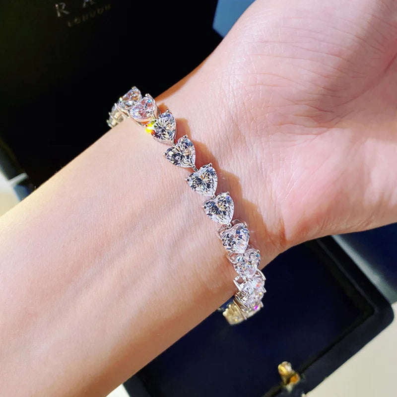 925 Silver Moissanite Love Hearts Bracelet