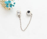 925 Silver Clip Set with Colorful Crystal and Safety Chain Link