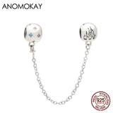 925 Silver Clip Set with Colorful Crystal and Safety Chain Link