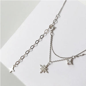 925 Silver Flash Diamond Star Double Necklace Female Clavicle Chain