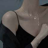 925 Silver Flash Diamond Star Double Necklace Female Clavicle Chain