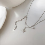 925 Silver Flash Diamond Star Double Necklace Female Clavicle Chain