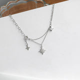 925 Silver Flash Diamond Star Double Necklace Female Clavicle Chain