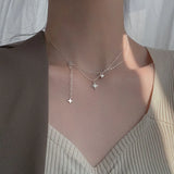 925 Silver Flash Diamond Star Double Necklace Female Clavicle Chain