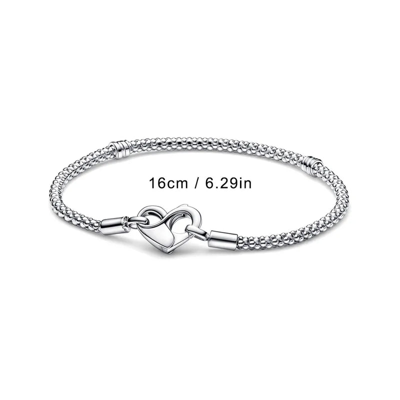 925 Silver Heart Bracelet Padlock Clasp Snake Chain for Women