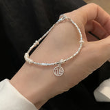 925 Silver Heart Luck Pearls Bracelet For Woman Girl Jewelry