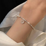 925 Silver Heart Luck Pearls Bracelet For Woman Girl Jewelry