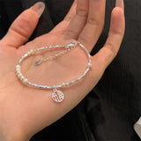 925 Silver Heart Luck Pearls Bracelet For Woman Girl Jewelry
