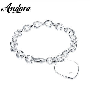 925 Silver Heart Pendant Bracelet Jewelry Gift