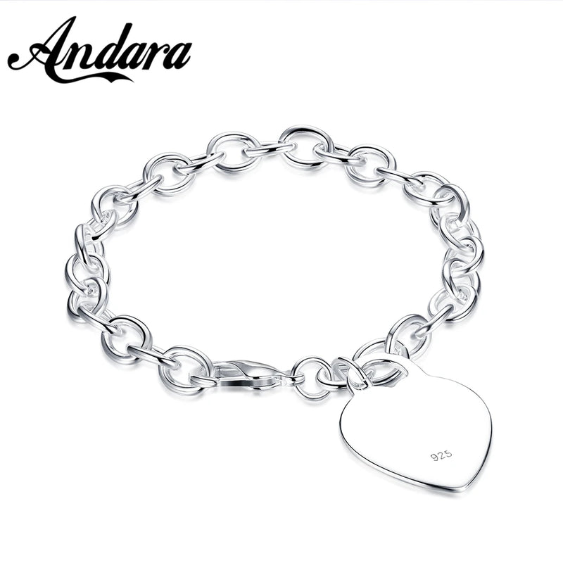 925 Silver Heart Pendant Bracelet Jewelry Gift