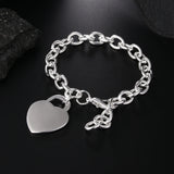 925 Silver Heart Pendant Bracelet Jewelry Gift