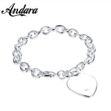 925 Silver Heart Pendant Bracelet Jewelry Gift