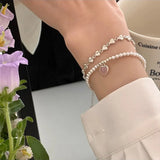 925 Silver Heart Pink Heart Link Adjustable Bracelet