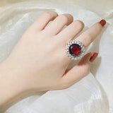 925 Silver Ruby Ring Large Oval Gemstones Accessories
