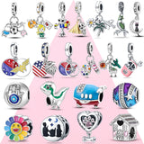925 Silver Flag Moon Cat Star Charms for Bracelet