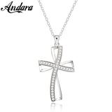 925 Silver Cross CZ Pendant Necklace Romantic Jewelry