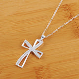 925 Silver Cross CZ Pendant Necklace Romantic Jewelry