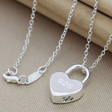 925 Silver Lock Heart Pendant Necklace Women Girl Jewelry