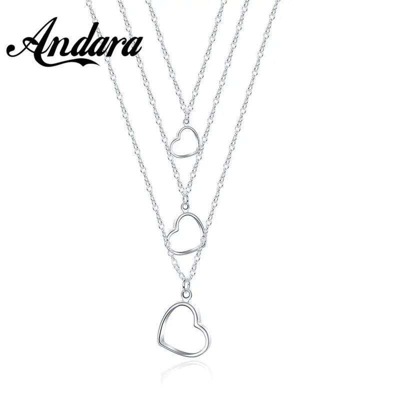 925 Silver Heart Pendant Multilayer Necklace for Women