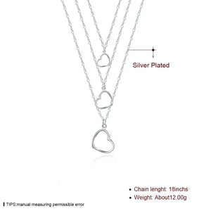 925 Silver Heart Pendant Multilayer Necklace for Women