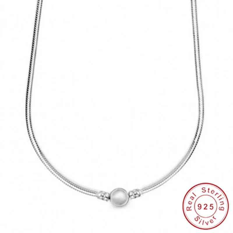925 Silver Snake Necklace with Bone Charm Pendant