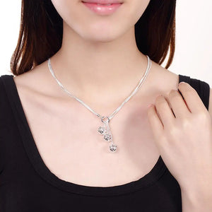 925 Silver Tennis Pendant Multilayer Necklace Snake Chain for Woman