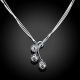 925 Silver Tennis Pendant Multilayer Necklace Snake Chain for Woman