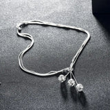 925 Silver Tennis Pendant Multilayer Necklace Snake Chain for Woman