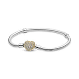 925 Silver Pan Heart-shaped Button Set Snake Bone Bracelet