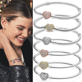 925 Silver Pan Heart-shaped Button Set Snake Bone Bracelet