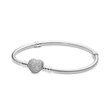 925 Silver Pan Heart-shaped Button Set Snake Bone Bracelet