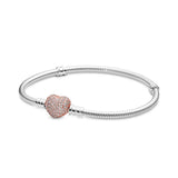 925 Silver Pan Heart-shaped Button Set Snake Bone Bracelet
