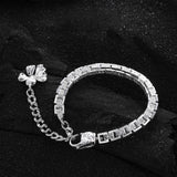 925 Silver Pearl Geometric Stone Flower Chain Bracelet Gift