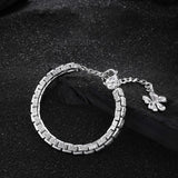 925 Silver Pearl Geometric Stone Flower Chain Bracelet Gift