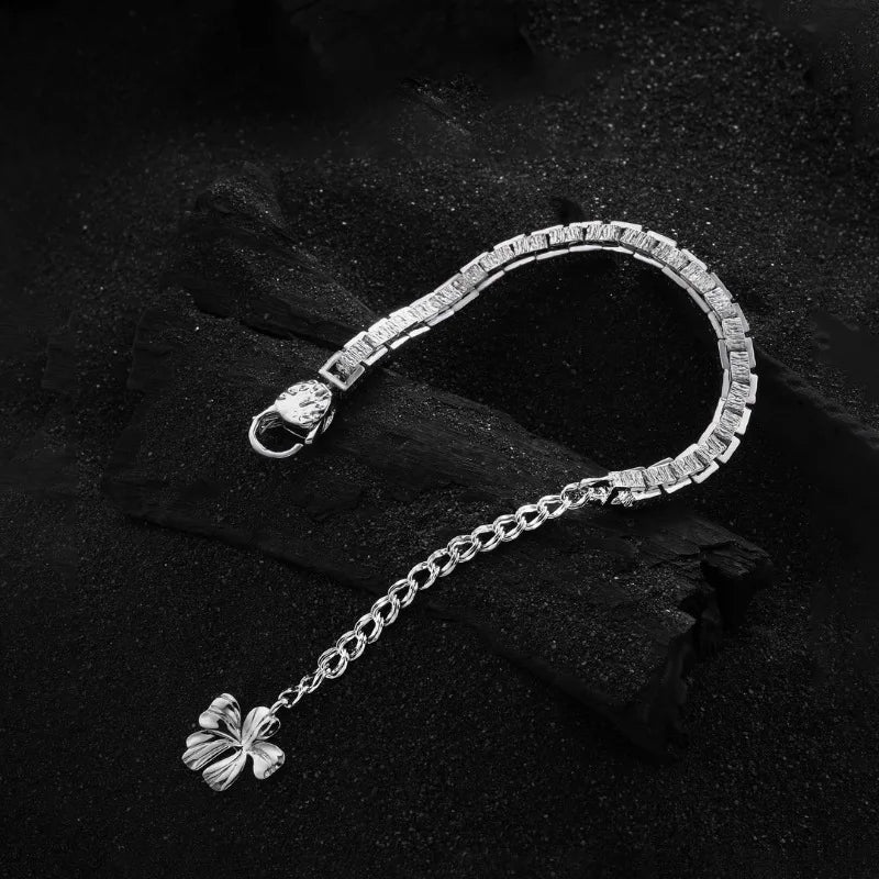 925 Silver Pearl Geometric Stone Flower Chain Bracelet Gift