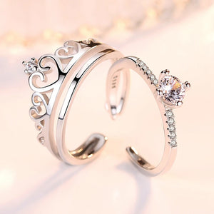925 Silver Crown Ring Set For Women Adjustable Ring Women Anniversary Jewelry