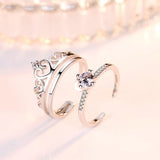 925 Silver Crown Ring Set For Women Adjustable Ring Women Anniversary Jewelry