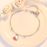 925 Silver Plated Heart Crystal Bracelet Romantic Jewelry Gift