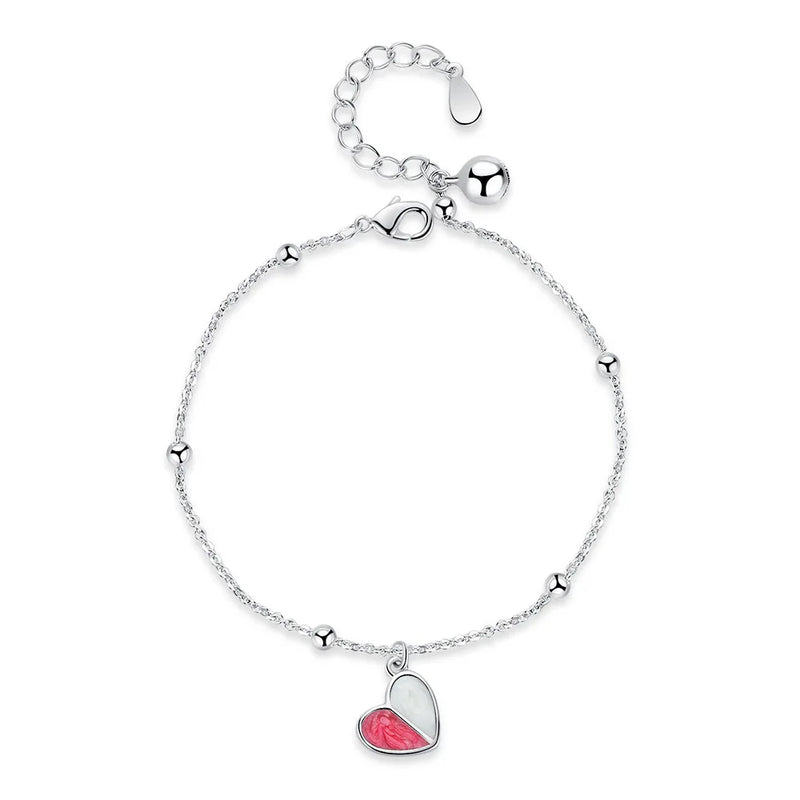 925 Silver Plated Heart Crystal Bracelet Romantic Jewelry Gift