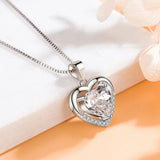925 Silver Plated Women Necklace Eternal Heart Pendant High Zircon