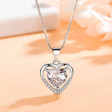 925 Silver Plated Women Necklace Eternal Heart Pendant High Zircon