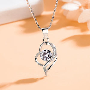 925 Silver Plated Crystal Zircon Heart Pendant Necklace for Women