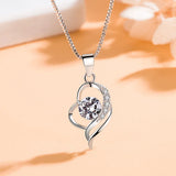 925 Silver Plated Crystal Zircon Heart Pendant Necklace for Women