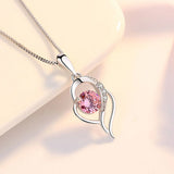 925 Silver Plated Crystal Zircon Heart Pendant Necklace for Women